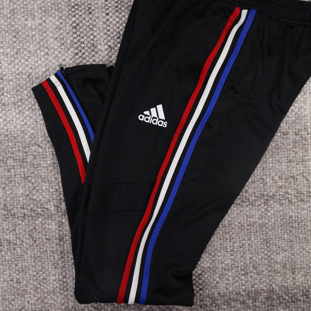 Adidas Track Pants Youth XL Black Red White Blue Side Stripe Good Joggers